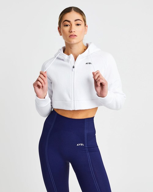 AYBL Beyond Crop Zip Hoodie Blancas | VHILF0854