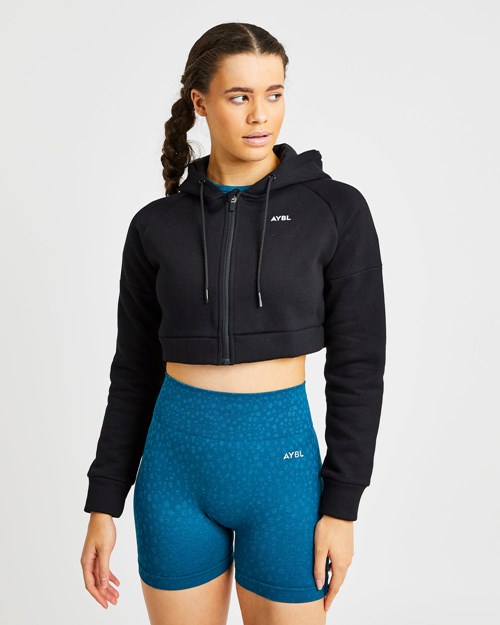 AYBL Beyond Crop Zip Hoodie Negras | NOAXG6340
