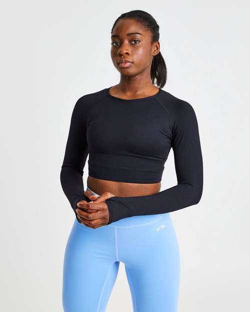 AYBL Core Long Sleeve Crop Top Negras | KCSDQ2407