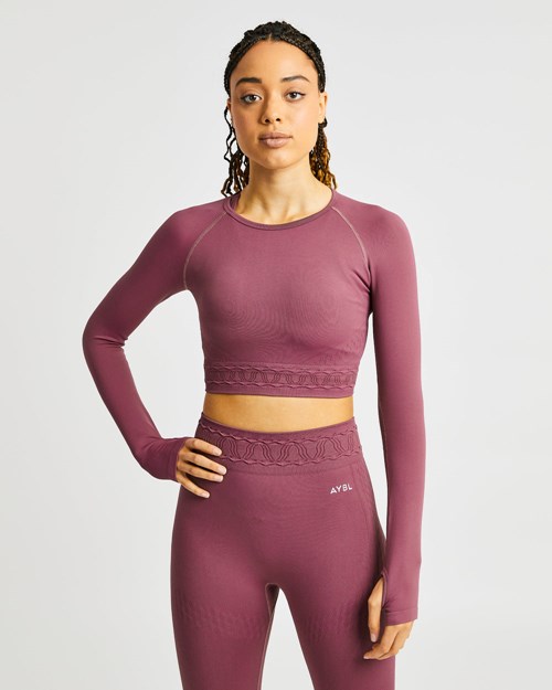 AYBL Elevate Seamless Long Sleeve Crop Top Rosas | ZMBCU4256