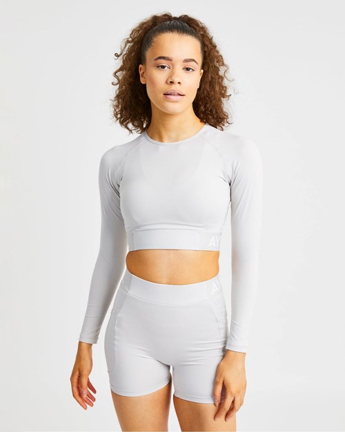 AYBL Entrenamiento Long Sleeve Crop Top Beige | FRWKQ4158