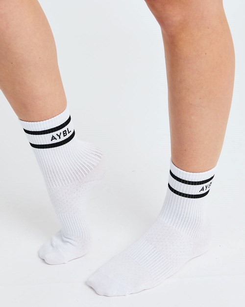 AYBL Everyday Double Stripe Crew Socks (3 Pack) Blancas | IYSRA5098