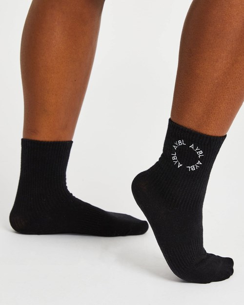 AYBL Everyday Embroidered Crew Socks (3 Pack) Negras | AFRUP3961